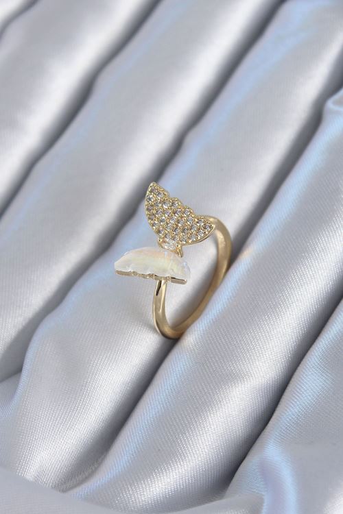 YRTCL Gold Renk Zirkon Taş Detay Pirinç Kadın Yüzük