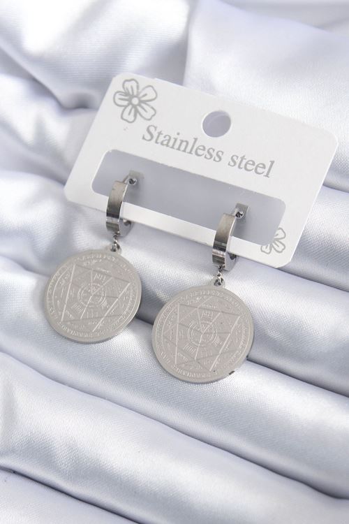 YRTCL 316L Çelik Gümüş Renk Pentagram İşleme Model Kadın Küpe