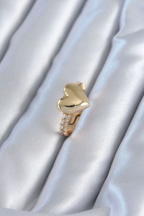 YRTCL Gold Renk Pirinç Zirkon Taşlı Kalp Model Kadın Yüzük