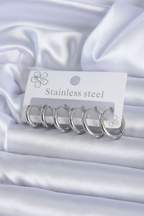 YRTCL 316L Çelik Gümüş Renk Halka Kadın Küpe Seti