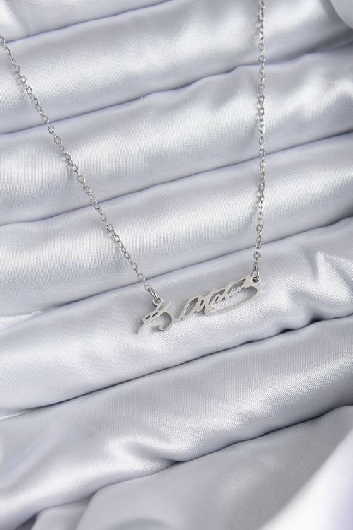 YRTCL 316L Çelik Zincir Gümüş Renk Atatürk İmza Figür Kadın Kolye