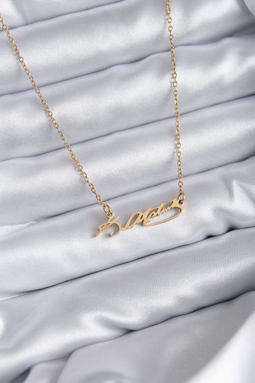 YRTCL 316L Çelik Zincir Gold Renk Atatürk İmzası Model Kadın Kolye