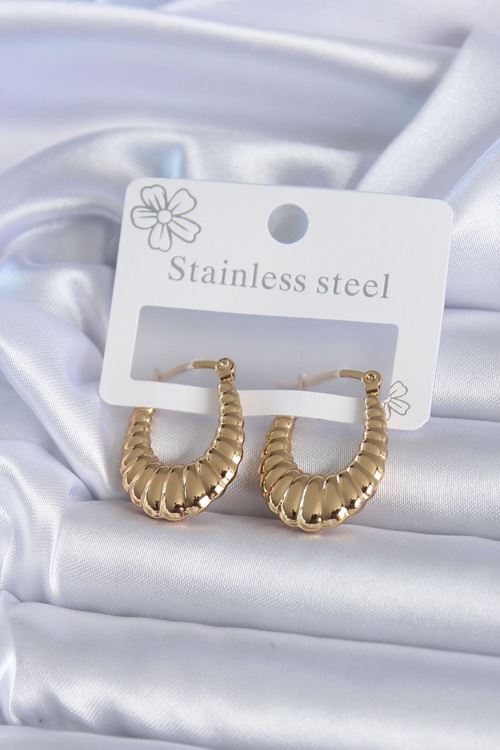 YRTCL 316L Çelik Gold Renk İşlemeli Halka Model Kadın Küpe