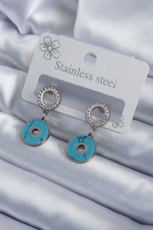 YRTCL 316L Çelik Gümüş Renk Mavi Taşlı Zirkon Taşlı Kadın Küpe