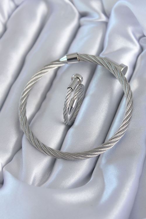 YRTCL 316L Çelik Gümüş Renk Sarmal Model Erkek Bileklik Yüzük Kombini