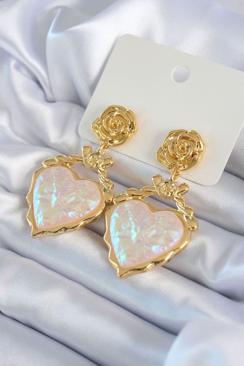 YRTCL Gold Renk Gül Sallantı Kalp Model Pirinç VİP Kadın Küpe