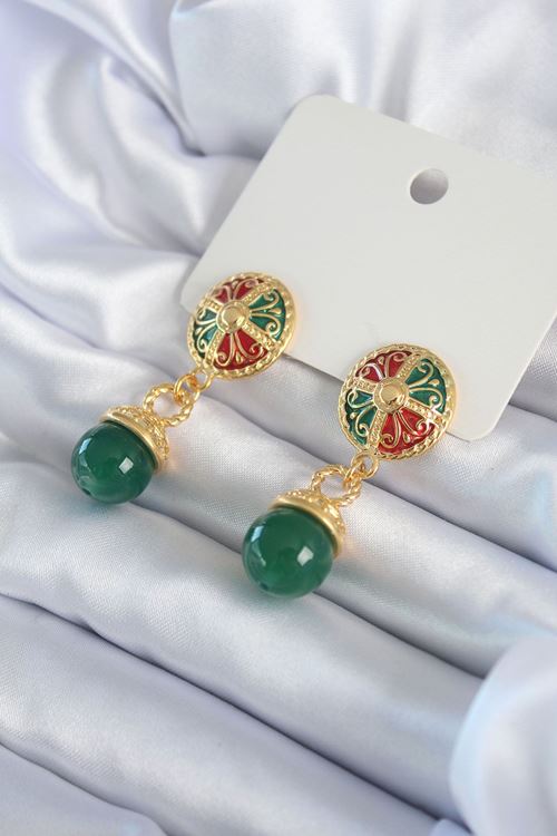 YRTCL Gold Renk Motif İşlemeli Sallantı Model Pirinç VİP Kadın Küpe