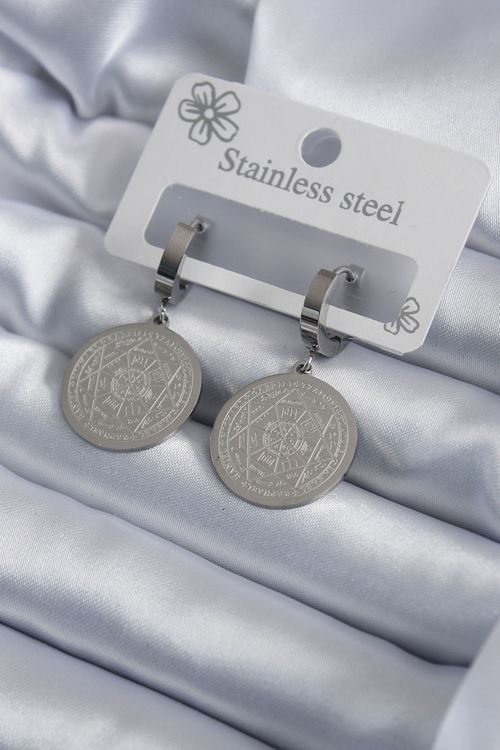 YRTCL 316L Çelik Gümüş Renk Pentagram Yıldızı İşleme Kadın Küpe