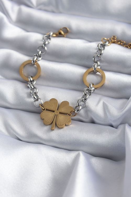 YRTCL 316L Çelik Mix Renk Zincir Model Yonca Figür Kadın Bileklik