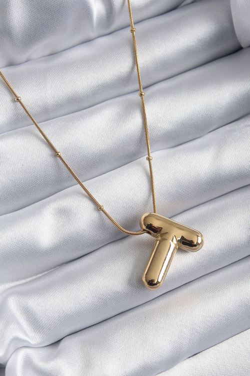YRTCL 316L Çelik Gold Renk Bubble "T" Harf Model Kadın Kolye