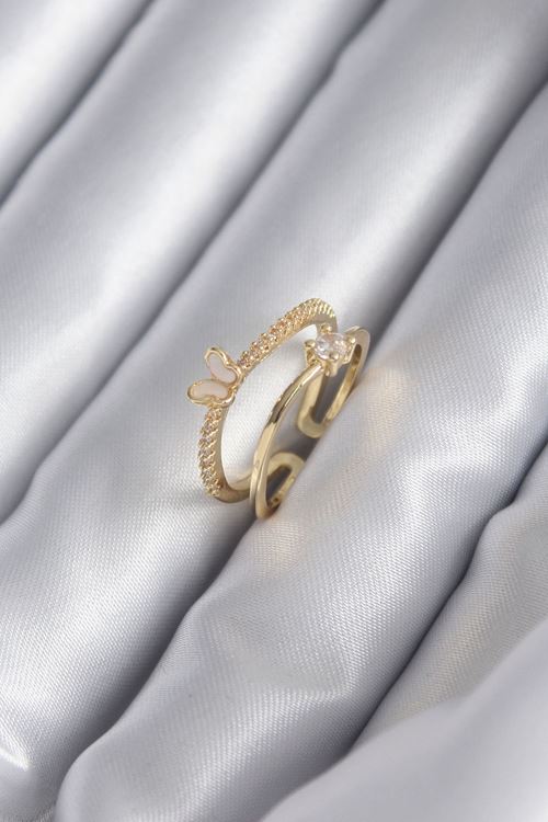 YRTCL Pirinç Gold Renk Zirkon Taş Detay Kelebek Model Kadın Yüzük