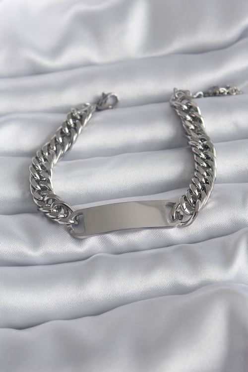 YRTCL 316L Çelik Gümüş Renk İsim Yazılabilir Plaka Model Kadın Bileklik