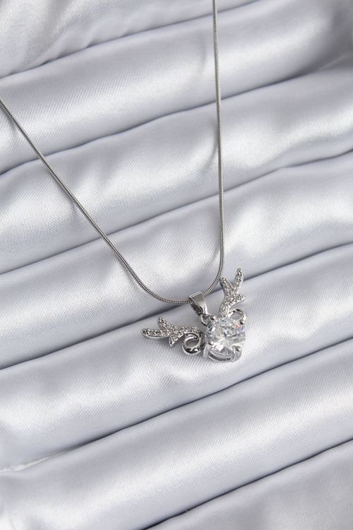 YRTCL 316L Çelik Gümüş Renk Zirkon Taşlı Boynuz Model Kadın Kolye