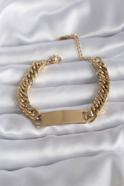 YRTCL 316L Çelik Gold Renk İsim Yazılabilir Plaka Model Kadın Bileklik