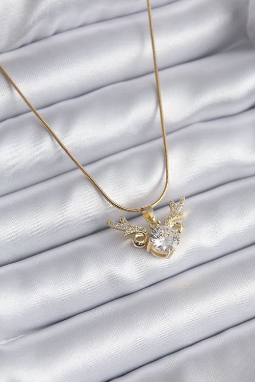 YRTCL 316L Çelik Gold Renk Zirkon Taşlı Boynuz Model Kadın Kolye