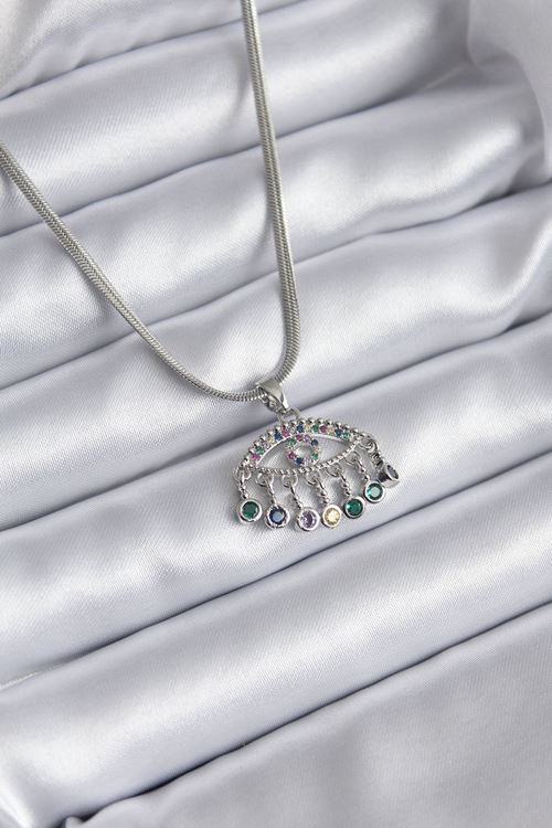 YRTCL 316L Çelik Gümüş Renk İtalyan Zincir Zirkon Taşlı Göz Figür Kadın Kolye