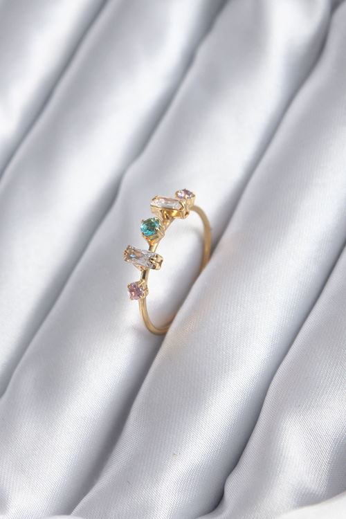 YRTCL Gold Renk Zirkon Taşlı Renkli Zirkon Taşlı Kadın Yüzük