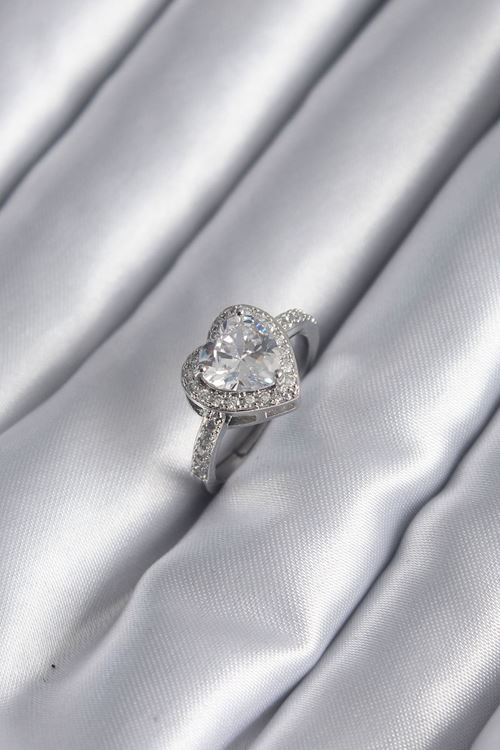 YRTCL Pirinç Gümüş Renk Zirkon Taş Kalp Charm Model Kadın Yüzük