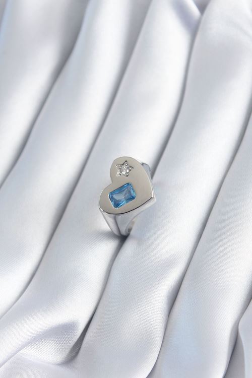 YRTCL Pirinç Gümüş Renk Kalp Model Yıldız Zirkon Taş Detay Kadın Yüzük