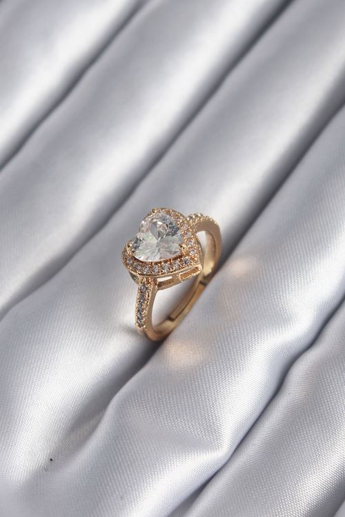 YRTCL Pirinç Gold Renk Zirkon Taşlı Kalp Charm Model Kadın Yüzük