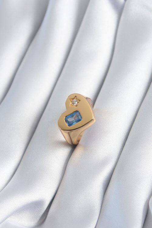 YRTCL Pirinç Gold Renk Kalp Model Zirkon Taş Yıldız Detay Kadın Yüzük