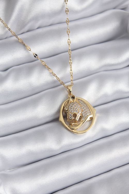 YRTCL 316L Çelik Gold Renk Zirkon Taşlı Jaguar Model Kadın Kolye