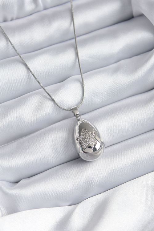 YRTCL 316L Çelik Gümüş Renk Damla Model Yıldız İşleme Zirkon Taş Detay Kadın Kolye