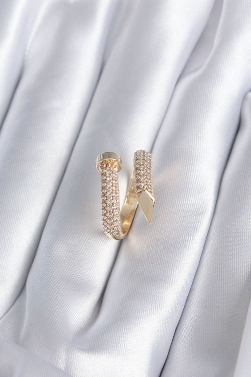 YRTCL Pirinç Gold Renk Çivi Model Zirkon Taşlı Kadın Yüzük