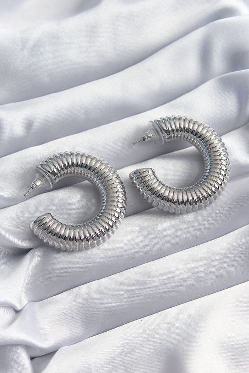 YRTCL Pirinç Gümüş Renk İşleme Halka Model Kadın Küpe