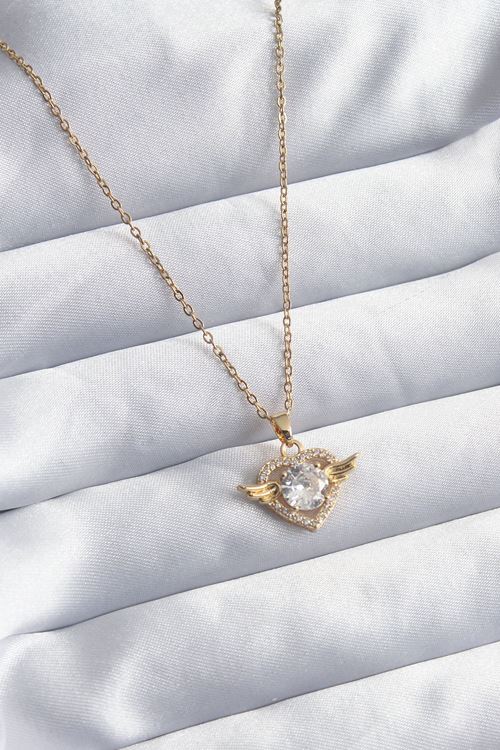 YRTCL 316L Çelik Gold Renk Zincir Zirkon Taşlı Kalp Model Kadın Kolye