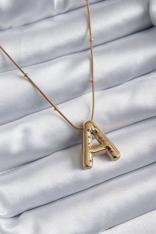 YRTCL 316L Çelik Gold Renk Bubble "A" Harf Model Kadın Kolye