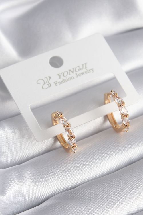YRTCL Pirinç Gold Renk Arpa Zirkon Taşlı Halka Model Kadın Küpe