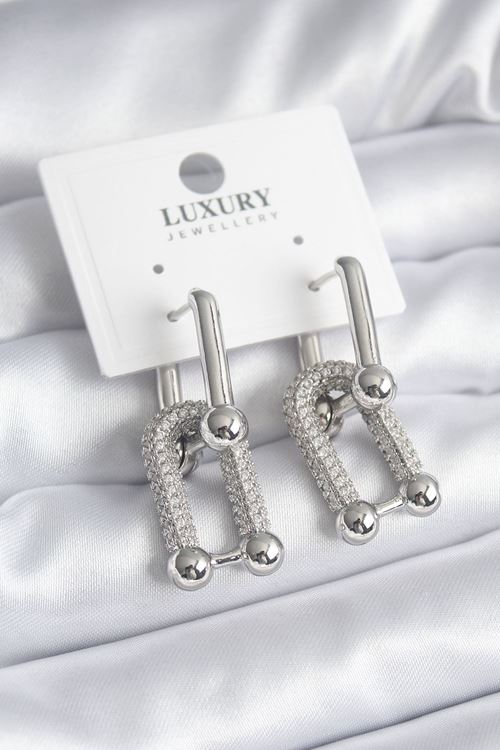 YRTCL Pirinç Gümüş Renk Zirkon Taşlı Model VIP Seri Kadın Küpe