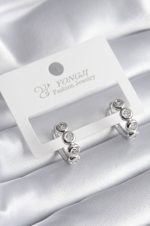 YRTCL Pirinç Gümüş Renk Zirkon Taşlı Kadın Küpe