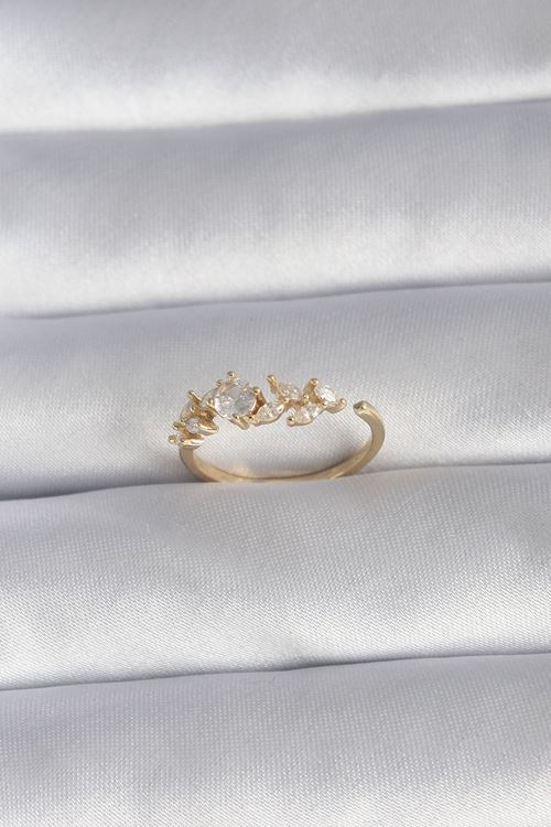 YRTCL Pirinç Gold Renk Zirkon Taşlı Çiçek Model Kadın Yüzük