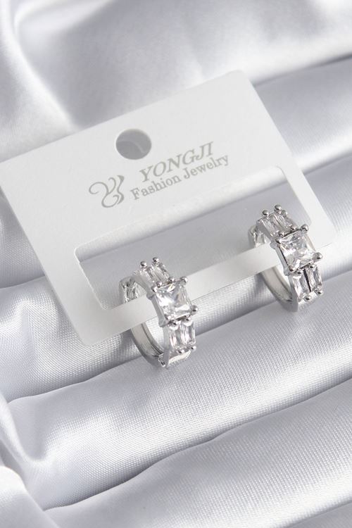 YRTCL Pirinç Gümüş Renk Kare Zirkon Taşlı Kadın Küpe