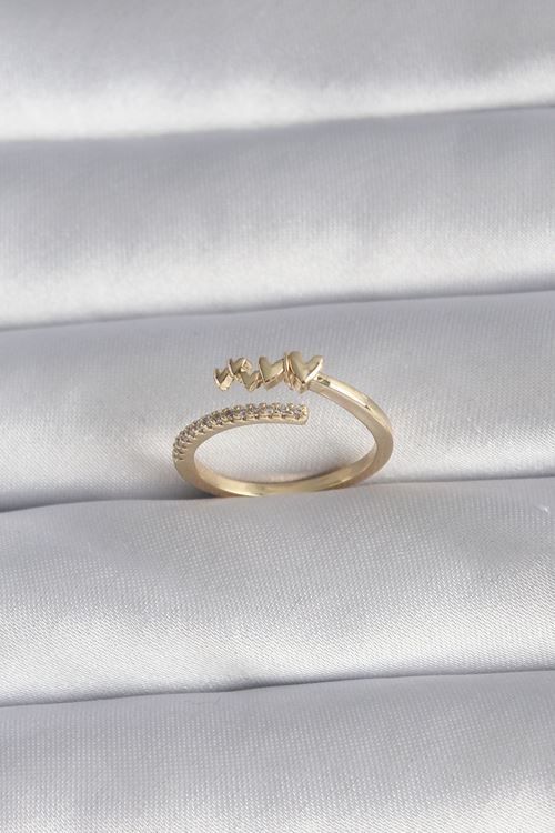 YRTCL Pirinç Gold Renk Zirkon Taş Detay Kalp Model Kadın Yüzük