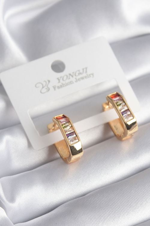 YRTCL Pirinç Gold Renk Renkli Zirkon Taşlı Kadın Küpe