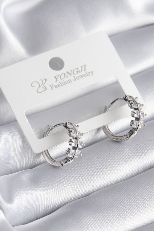 YRTCL Pirinç Gümüş Renk Zirkon Taşlı Kadın Küpe