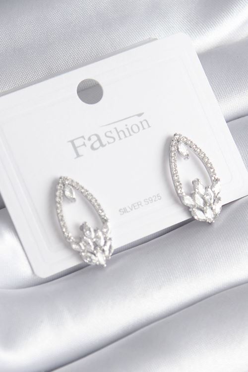 YRTCL Pirinç Gümüş Renk Zirkon Taşlı Kadın Küpe