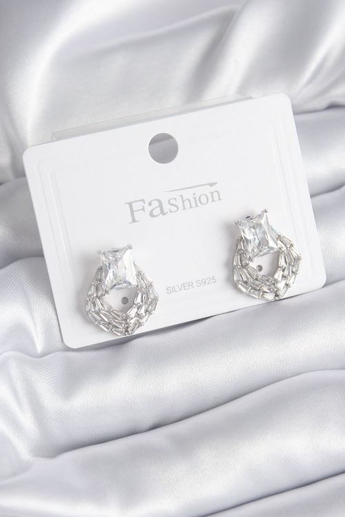 YRTCL Pirinç Gümüş Renk Zirkon Taşlı Kadın Küpe