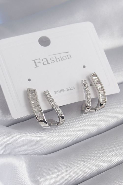 YRTCL Pirinç Gümüş Renk Zirkon Taşlı Kadın Küpe