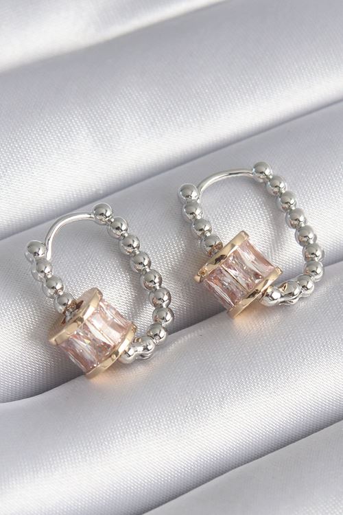 YRTCL Pirinç Gümüş Renk Top Model Gold Renk Zirkon Taşlı Kadın Küpe