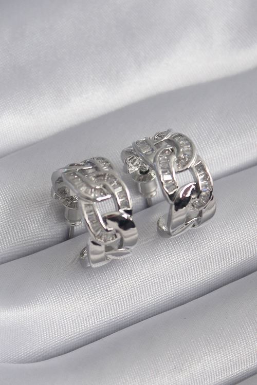 YRTCL Pirinç Gümüş Renk Zirkon Taşlı Zincir Model Kadın Küpe