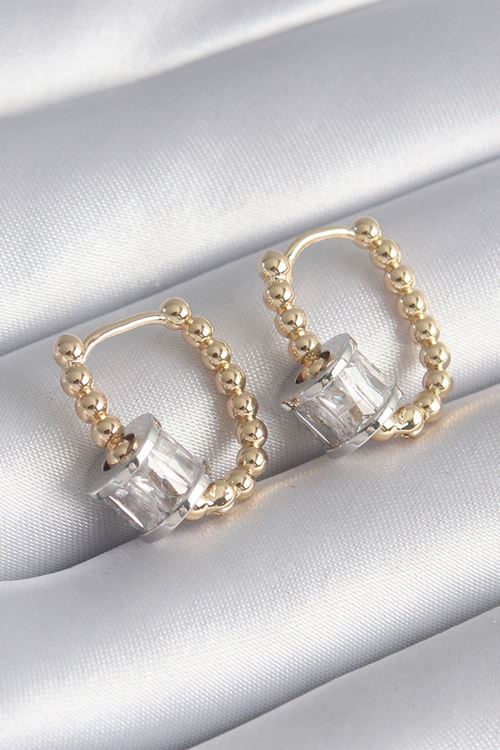 YRTCL Pirinç Gold Renk Top Model Gümüş Renk Zirkon Taşlı Kadın Küpe