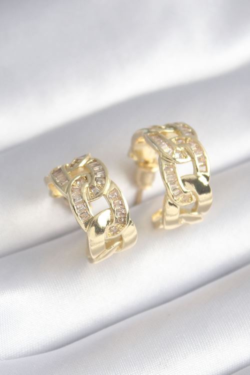 YRTCL Pirinç Gold Renk Zirkon Taş Detay Zincir Model Kadın Küpe