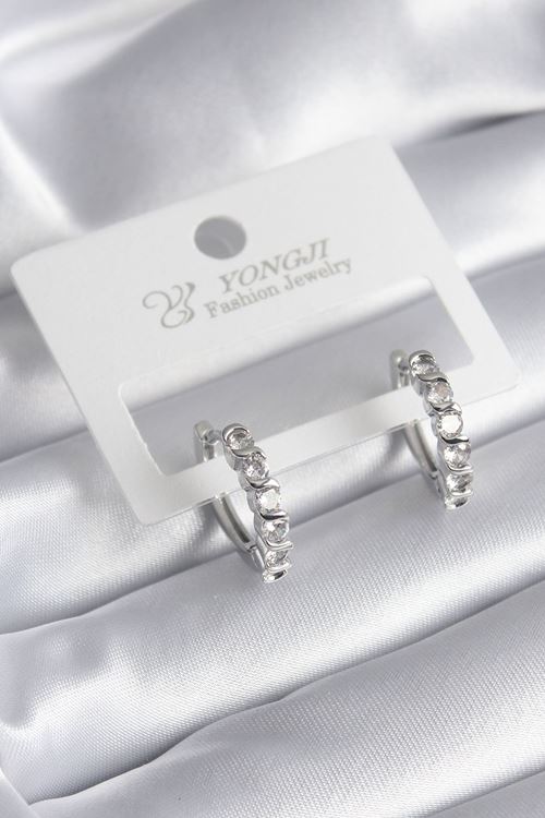 YRTCL Pirinç Gümüş Renk Zirkon Taşlı Halka Model Kadın Küpe