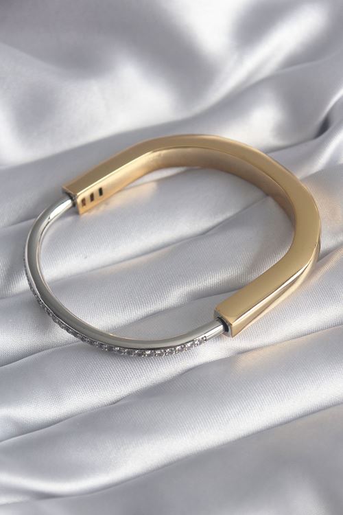 YRTCL 316L Çelik Gold Gümüş Renk Zirkon Taşlı VIP Seri Kadın Kelepçe