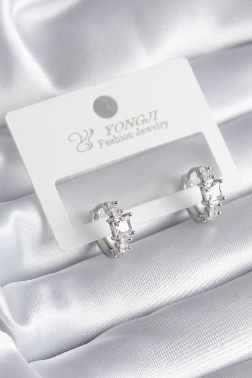 YRTCL Pirinç Gümüş Renk Zirkon Taşlı Kadın Küpe