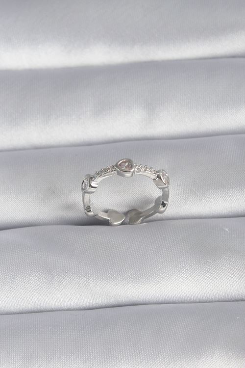 YRTCL Pirinç Gümüş Renk Kalp Model Zirkon Taş Detay Kadın Yüzük